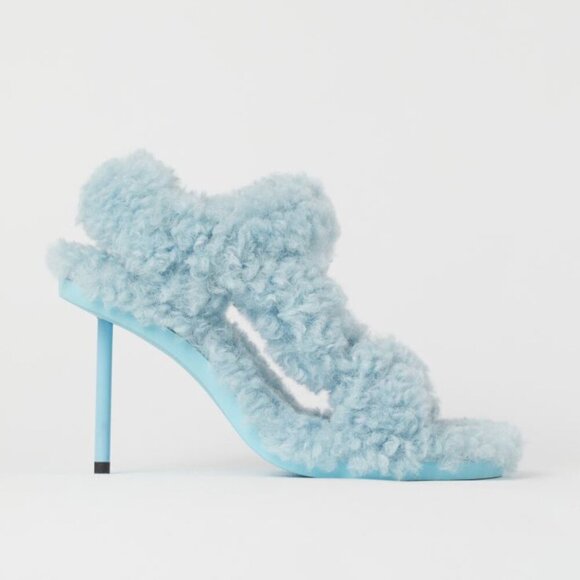 H&M Innovation CoExist Light Blue Faux Fur Vegan Fluffy Sandals - Picture 2 of 7